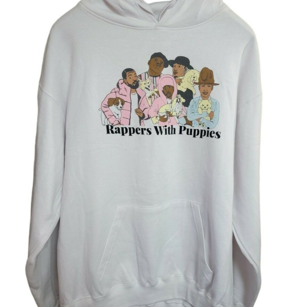Dog Limited Rappers With Puppies Rare Hip Hop White Hoodie Sweatshirt Men Sz XL